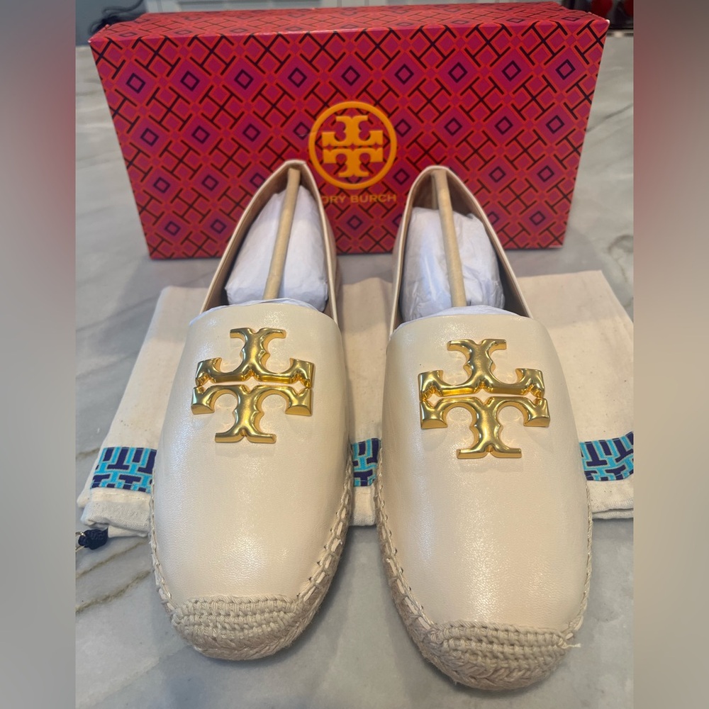 Tory Burch Eleanor Espadrille, NWT soft cream leather, jute/rubber sole, size 11